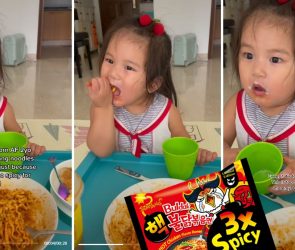 2 year old eating Korean Samyang noodle